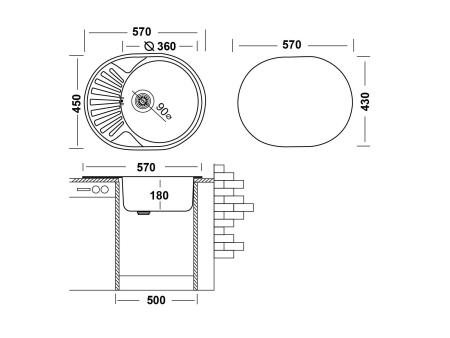 Кухонная мойка UKINOX Фаворит FAL570.450 -GT8K 2L, 45*57