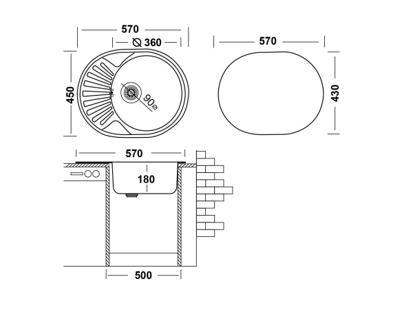 Кухонная мойка UKINOX Фаворит FAL570.450 -GT8K 2L, 45*57