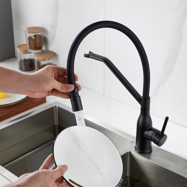 Смеситель для кухни с гибким изливом Shevanik S343H-3, черный