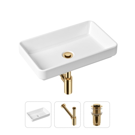 Комплект 3 в 1 Lavinia Boho Bathroom Sink 21520117: накладная фарфоровая раковина 55 см, металлический сифон, донный клапан