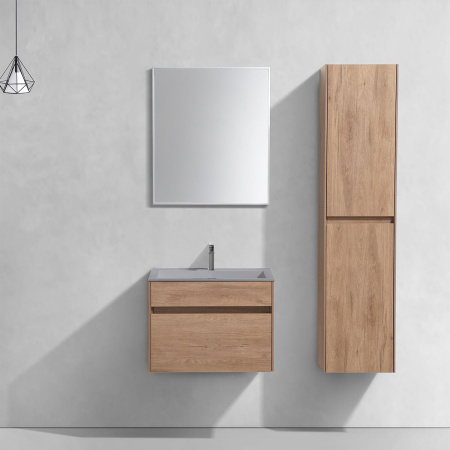 Тумба Vincea Chiara 600 подвесная, 1 выкатной ящик soft-close, N.Oak с умывальником VCB-13600G из кварца, цвет серый