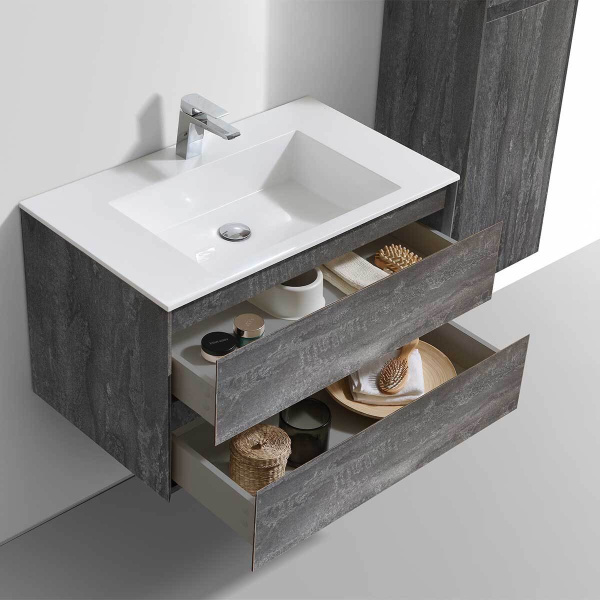 Тумба Vincea Luka 800 подвесная, 2 выкатных ящика soft-close, G.Stone с умывальником VCB-13800W из искусственного камня, цвет белый