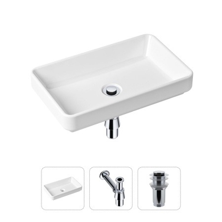 Комплект 3 в 1 Lavinia Boho Bathroom Sink 21520111: накладная фарфоровая раковина 55 см, металлический сифон, донный клапан