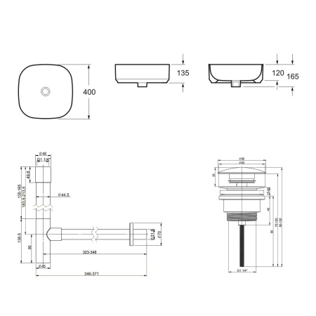 Комплект 3 в 1 Lavinia Boho Bathroom Sink 21520246: накладная фарфоровая раковина 40 см, металлический сифон, донный клапан