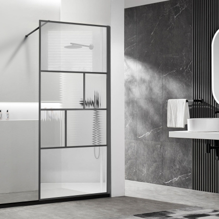 Душевая перегородка Vincea Walk-In VSW-1HC800CFGM, 800*2000, вороненая сталь, стекло прозрачное/рифленое
