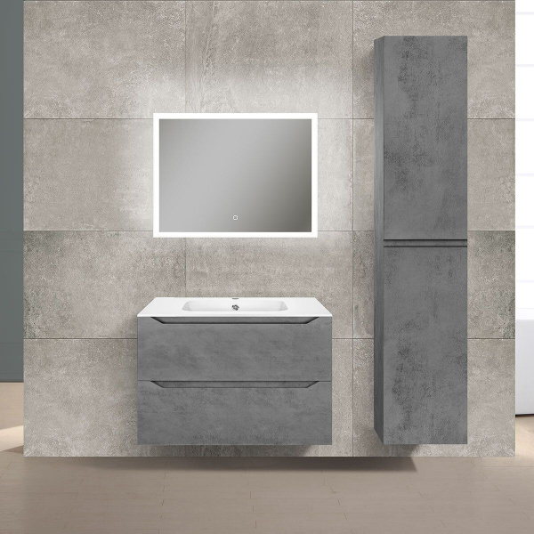 Тумба Vincea Norma 800 подвесная, 2 выкатных ящика soft close, Beton с умывальником VCB-2N800W из искуственного камня, цвет белый