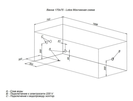 Акриловая ванна Aquanet Lotos 170x75 (с каркасом)