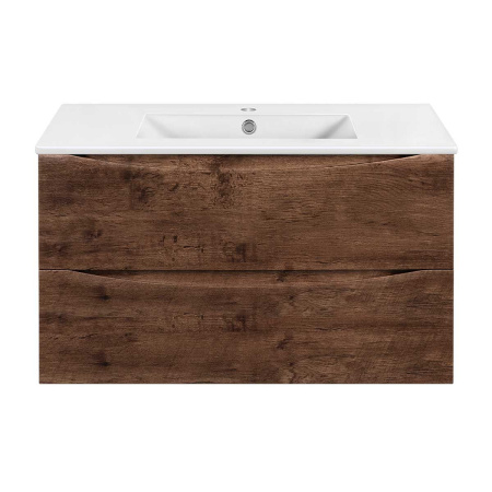 Тумба Vincea Mia Slim 900 подвесная, 2 выкатных ящика soft close, R.Wood с умывальником VBS-13990S1 керамическая, цвет белый