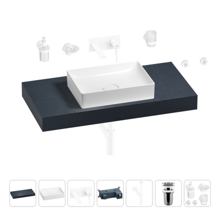 Раковина 50 см со столешницей 100 см Wellsee Pure BY Wellsee 201011230 в наборе 9 в 1: столешница, раковина, встраиваемый смеситель, сифон, выпуск, аксессуары (цвет набора матовый белый)
