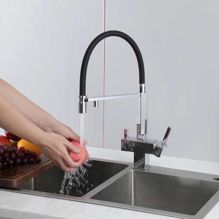 Смеситель для кухни с гибким изливом и подключением фильтра GAPPO G4395-50, хром