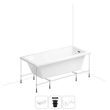 Акриловая ванна в наборе 3 в 1: встраиваемая ванна, слив-перелив, каркас Wellsee FreeDom 2.0 20212776R