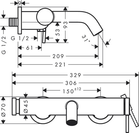 Смеситель для ванны Hansgrohe Tecturis S 73422140 шлиф. бронза 73422140