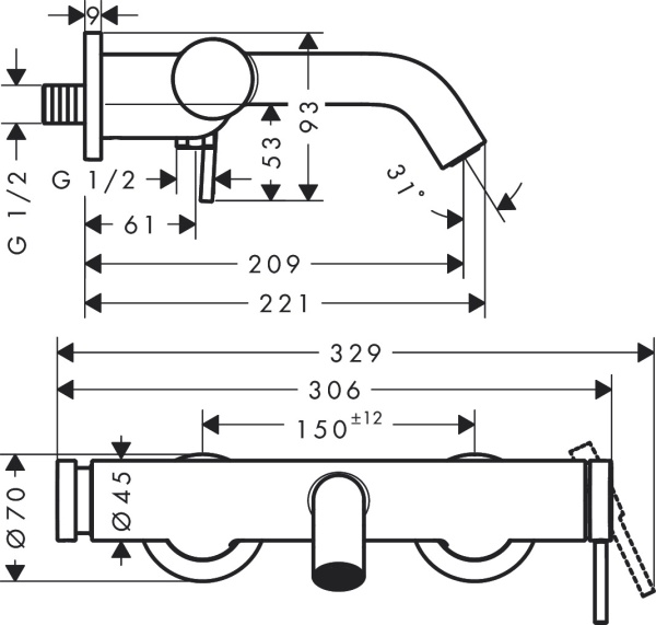Смеситель для ванны Hansgrohe Tecturis S 73422140 шлиф. бронза 73422140