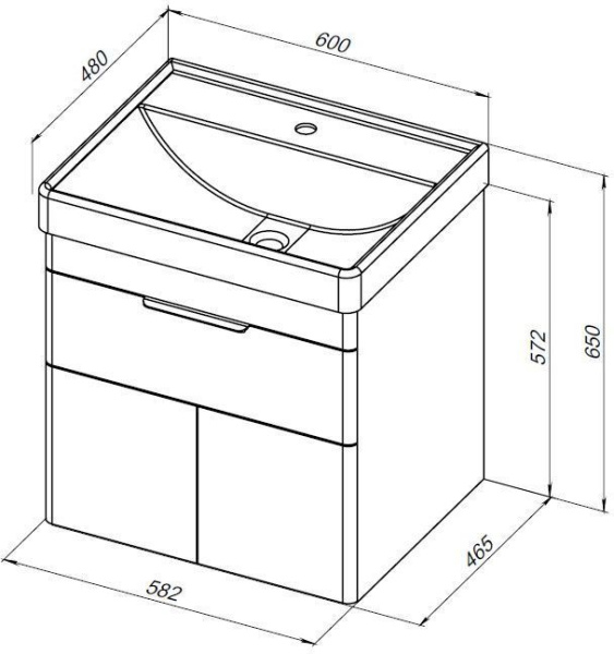Тумба под раковину Aquanet Ирис new 60 белый глянец (1 ящик, 2 дверцы)