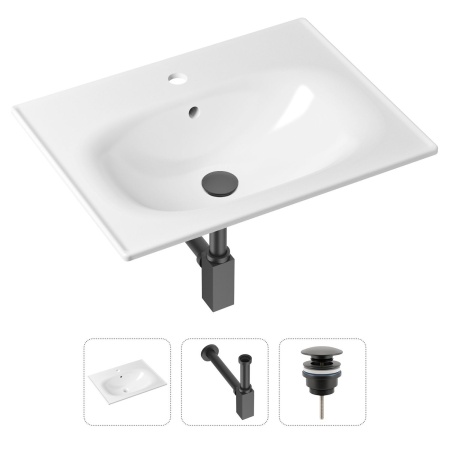 Комплект 3 в 1 Lavinia Boho Bathroom Sink 21520450: врезная фарфоровая раковина 60 см, металлический сифон, донный клапан