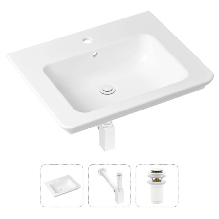 Комплект 3 в 1 Lavinia Boho Bathroom Sink 21520401: врезная фарфоровая раковина 60 см, металлический сифон, донный клапан