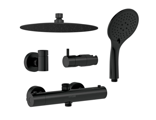 Душевая система Cersanit BRASKO BLACK, смеситель термостатический, 3 режима шланг 150 металл черный, 63112