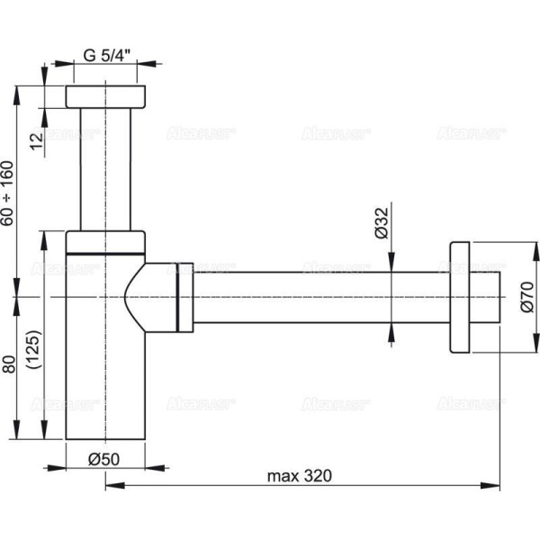 Сифон для умывальника Alcaplast Ø32 DESIGN, A400