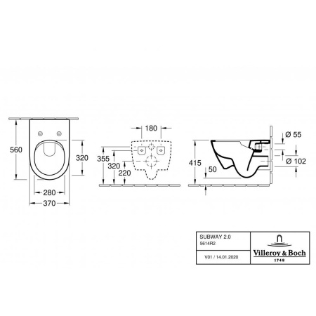 Унитаз Villeroy & Boch Subway 2.0, подвесной с сиденьем, 5614R2R1