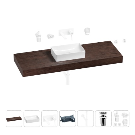 Раковина 42 см со столешницей 140 см Wellsee Pure BY Wellsee 201011040 в наборе 9 в 1: столешница, раковина, встраиваемый смеситель, сифон, выпуск, аксессуары (цвет набора матовый белый)