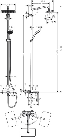 Hansgrohe Croma E Showerpipe 280 1jet Душевой набор с термостатом для ванны хром 27687000