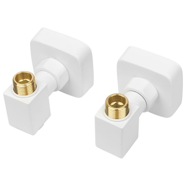 Уголок квадратный для полотенцесушителей 3/4" х 1/2" гайка-штуцер, с эксцентриком и отражателем белый матовый