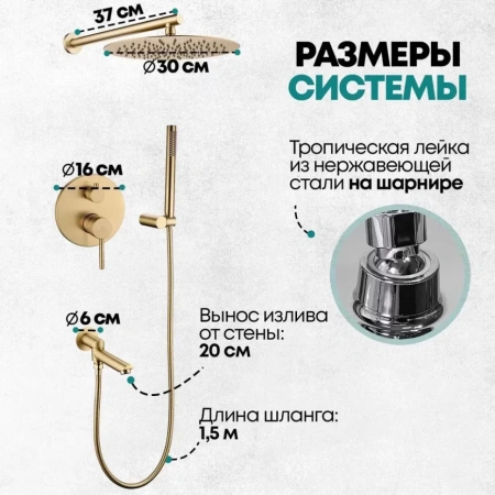 Душевая система скрытого монтажа Grocenberg GB5099MG-1 Золото матовый