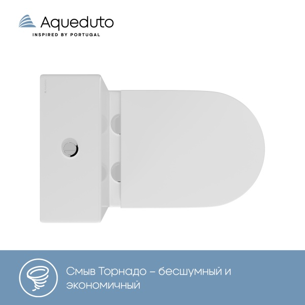 Aqueduto комплект: ОВО Плюс/OVO Plus Унитаз напольный 625*365 безободковый с бачком, Tornado, сиденье с микролифтом, белый глянцевый