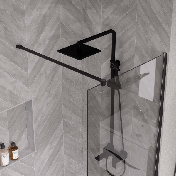 Душевая перегородка ограждение Reflexion RX20090CBL-14 Walk in 200x90см прозрачное закаленное стекло 8мм черный профиль