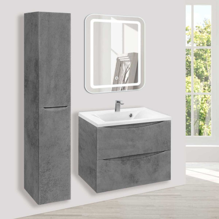 Тумба Vincea Mia 650 подвесная, 2 выкатных ящика soft close, Beton с умывальником VCB-3M650W из искусственного камня, цвет белый