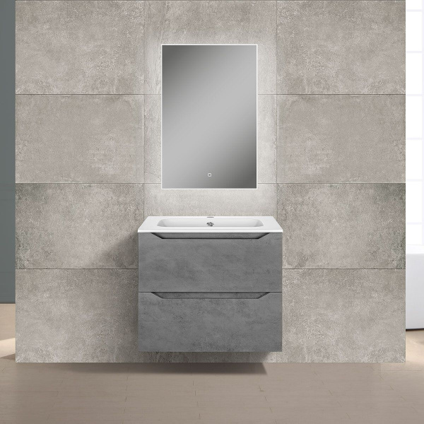 Тумба Vincea Norma 600 подвесная, 2 выкатных ящика soft close, Beton с умывальником VCB-2N600W из искуственного камня, цвет белый