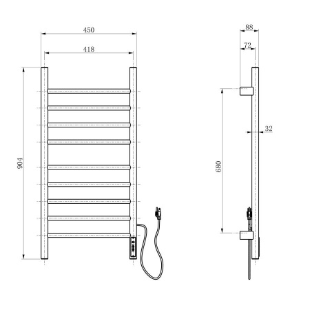 Полотенцесушитель электрический WONZON & WOGHAND, Хром (WW-AL409-CR)