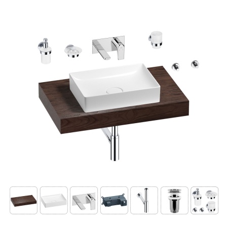 Раковина 50 см со столешницей 80 см Wellsee Pure BY Wellsee 201011141 в наборе 9 в 1: столешница, раковина, встраиваемый смеситель, сифон, выпуск, аксессуары (цвет набора хром)