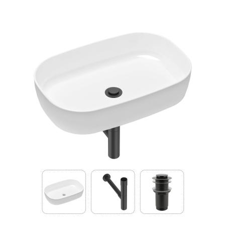 Комплект 3 в 1 Lavinia Boho Bathroom Sink 21520081: накладная фарфоровая раковина 54 см, металлический сифон, донный клапан