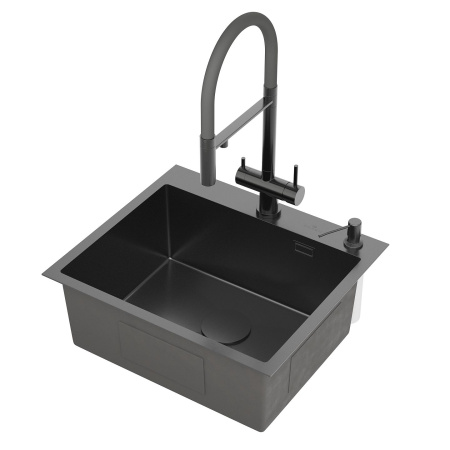 Кухонная мойка Roxen Simple 55 PVD (графит) с коландером и дозатором