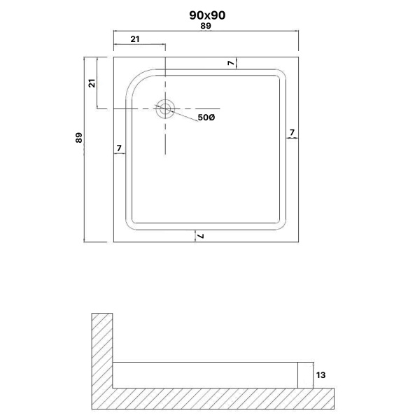 Душевой поддон NG-P9090-14Q (90х90х13) квадрат,1 место
