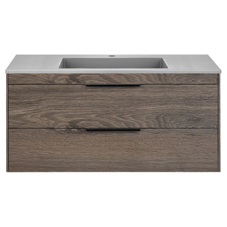Тумба Vincea Chiara 2D 1000 подвесная, 2 выкатных ящика soft-close, R.Oak с умывальником VCB-13100G из кварца, цвет серый