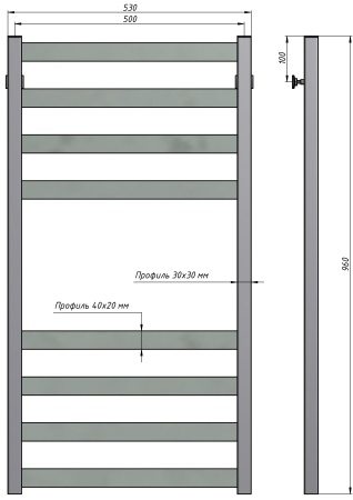 Полотенцесушитель водяной Stinox Verona 500x1000, нижнее подключение, белый матовый, 1/2" ВР (внутренняя резьба), 8 перекладин