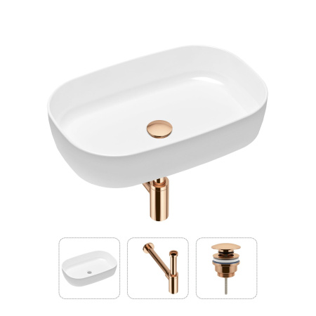 Комплект 3 в 1 Lavinia Boho Bathroom Sink 21520066: накладная фарфоровая раковина 54 см, металлический сифон, донный клапан