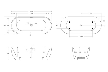 Акриловая ванна BELBAGNO BB417-1900-800