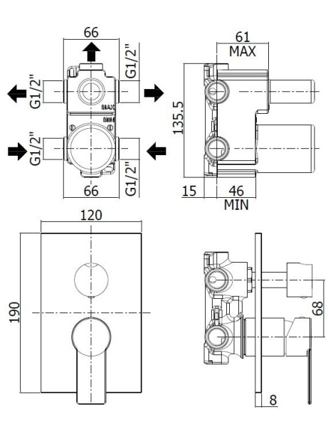 Смеситель для ванны с душем скрытого монтажа Paffoni TANGO TA019CR/M