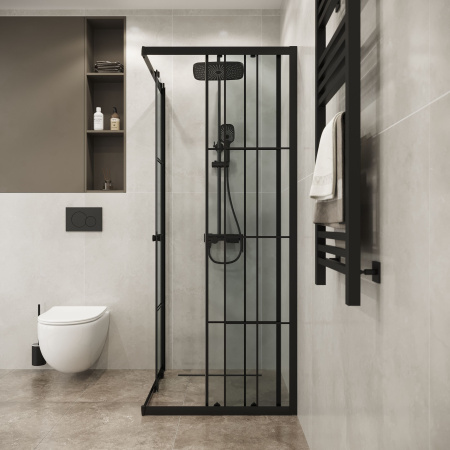 Душевое ограждение Niagara Eco NG-1008-14QKL (80х80х190) квадрат,раздвижное,черный,стекло клетка