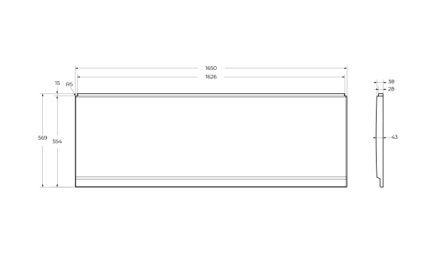 Передняя панель для акриловой ванны с комплектом крепежа для установки на каркасе ECO-165-F-SCR-W37