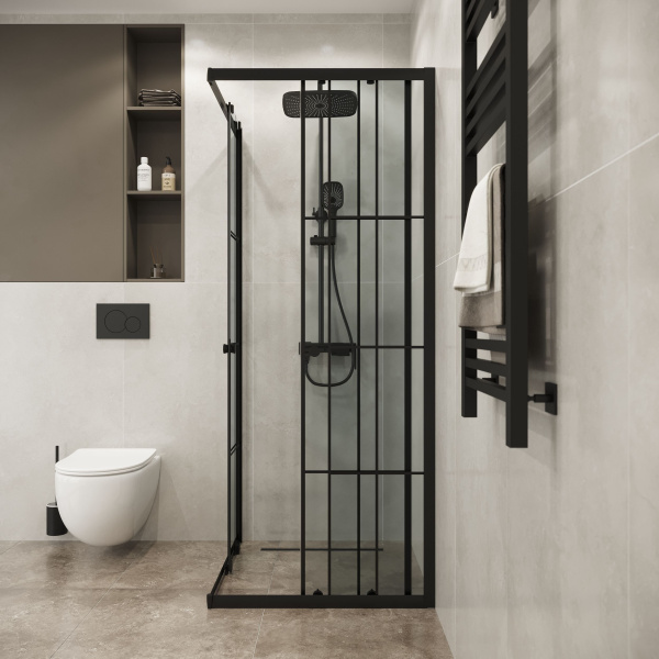 Душевое ограждение Niagara Eco NG-1010-14QKL (100х100х190) квадрат,раздвижное,черный,стекло клетка