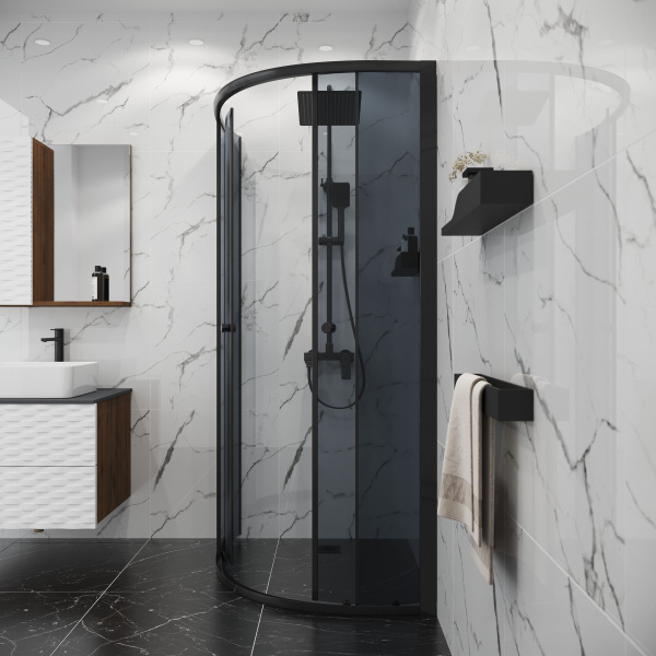 Душевое ограждение Niagara Eco NG-1007-14T (90х90х190) четверть круга,раздвижное,черный,стекло тонированное