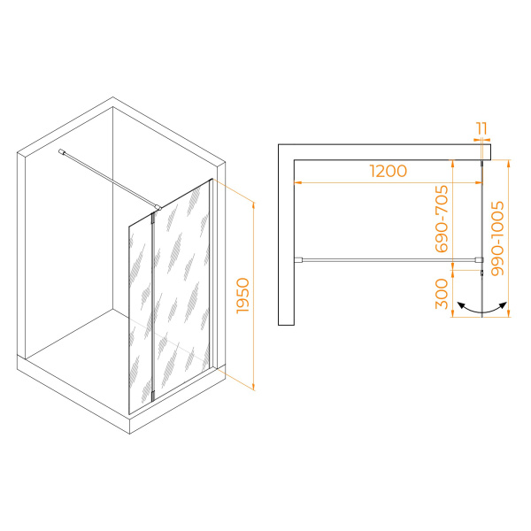 Душевая перегородка RGW WA-051Gb (WA-010Gb + Z-071Gb) 700