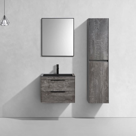 Тумба Vincea Chiara 2D 600 подвесная, 2 выкатных ящика soft-close, G.Stone с умывальником VCB-13600G из кварца, цвет серый