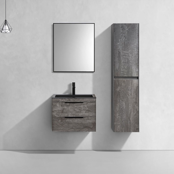 Тумба Vincea Chiara 2D 600 подвесная, 2 выкатных ящика soft-close, G.Stone с умывальником VCB-13600G из кварца, цвет серый