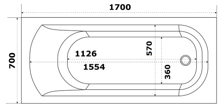 Акриловая ванна STWORKI Ольборг 170x70 см, пристенная, белая, с каркасом