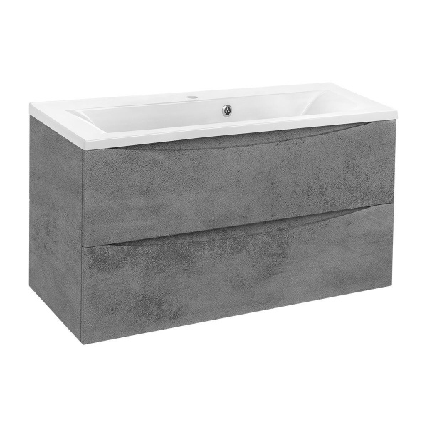 Тумба Vincea Mia 900 подвесная, 2 выкатных ящика soft close, Beton с умывальником VCB-3M900W из искусственного камня, цвет белый